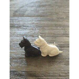 Scotty Dog Scottish Terrier White Black Vintage Brooch Made In Great Britain